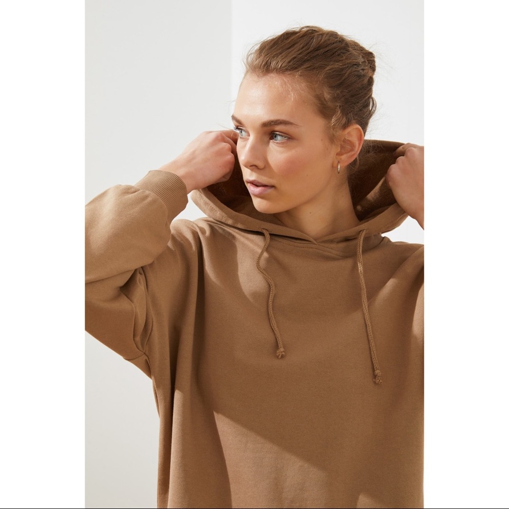 Pullover Hoodie Women Fleece Tan Sweatshirt - Picture 5 of 6